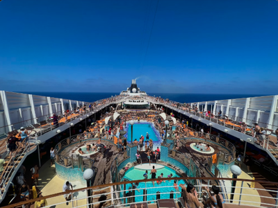  At sea